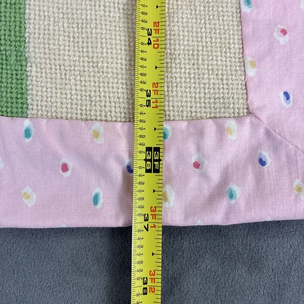 Vintage Needlepoint Growth Chart Pink Multi Bears Lollipop Bow Fabric Backed